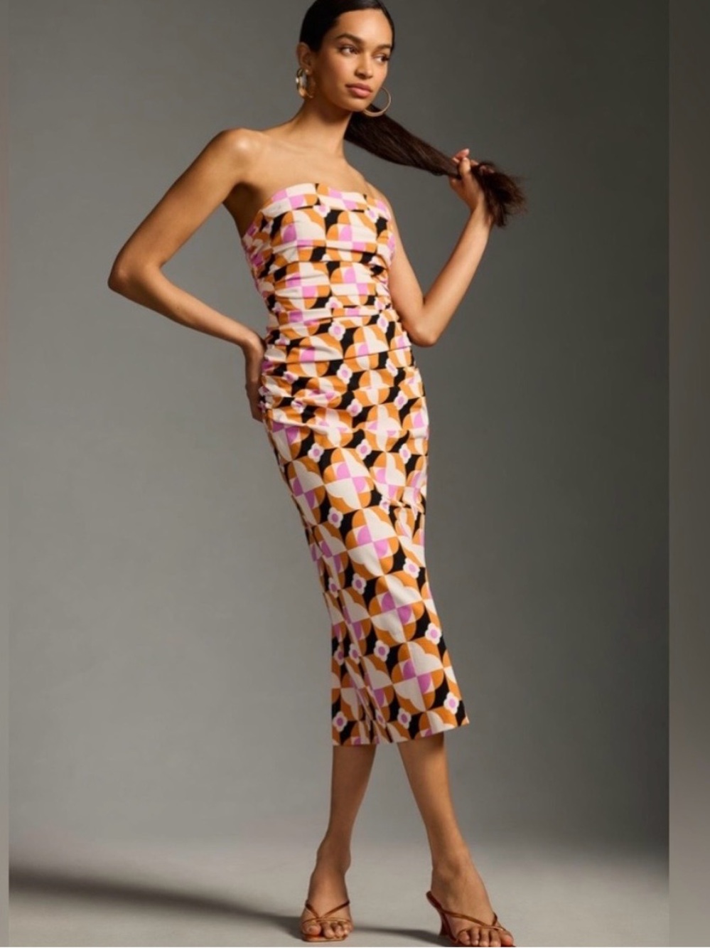 NWT Anthropologie Printed Strapless Slim Ruched Dress Size XL